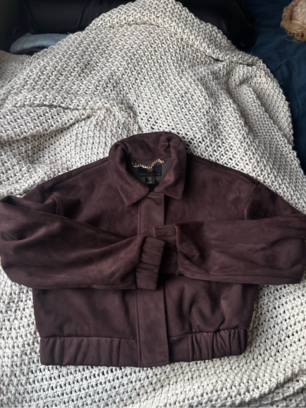 House of Harlow 1960 Dark Brown Suede Bomber Jacket